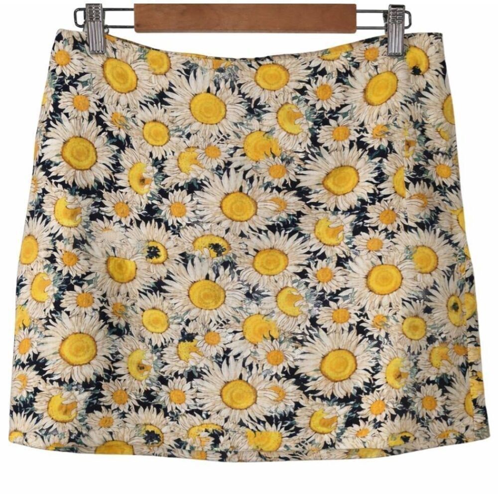 & other stories womens medium mini skirt sun flower yellow linen viscose eu 42